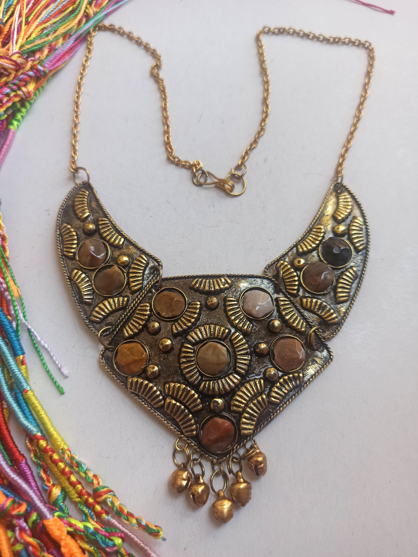 Golden stone bib necklace