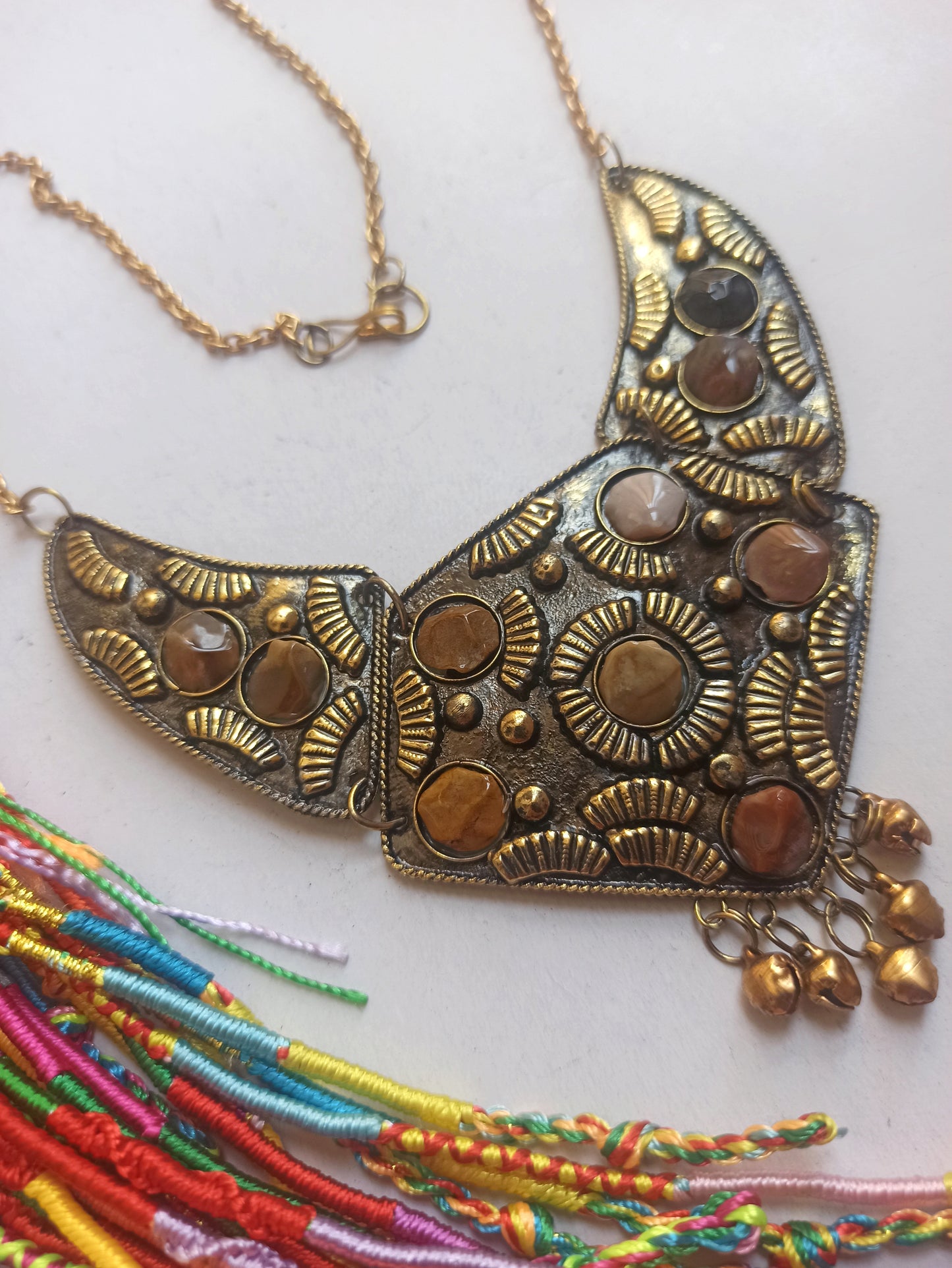 Golden stone bib necklace