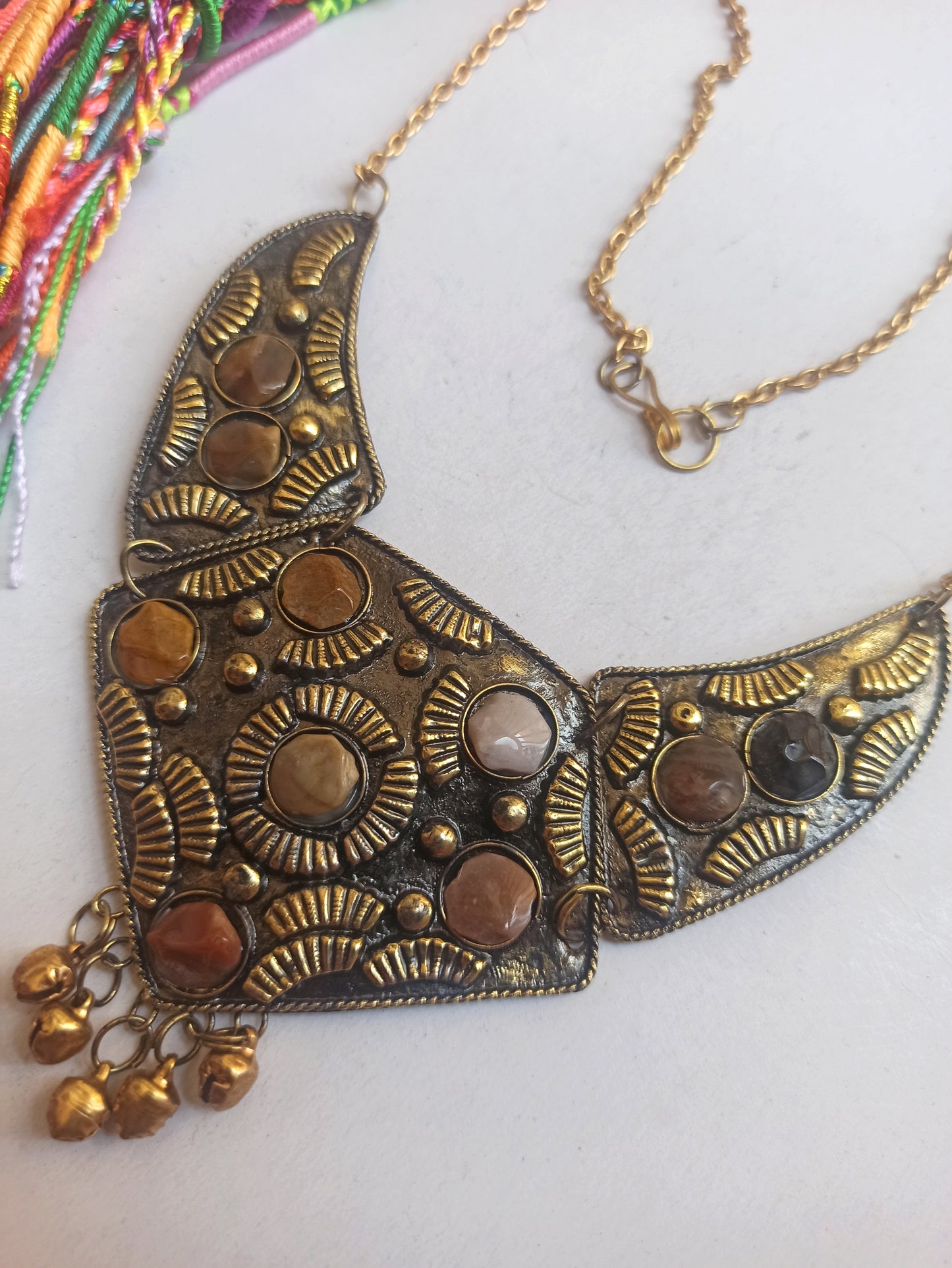 Golden stone bib necklace