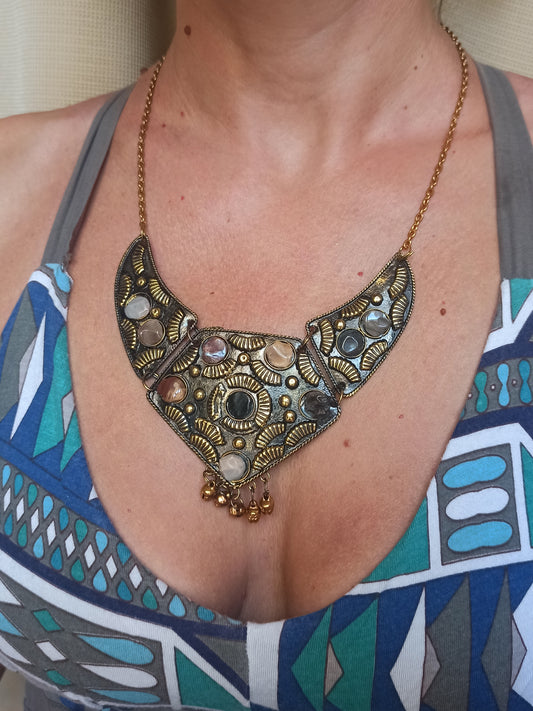 Golden stone bib necklace