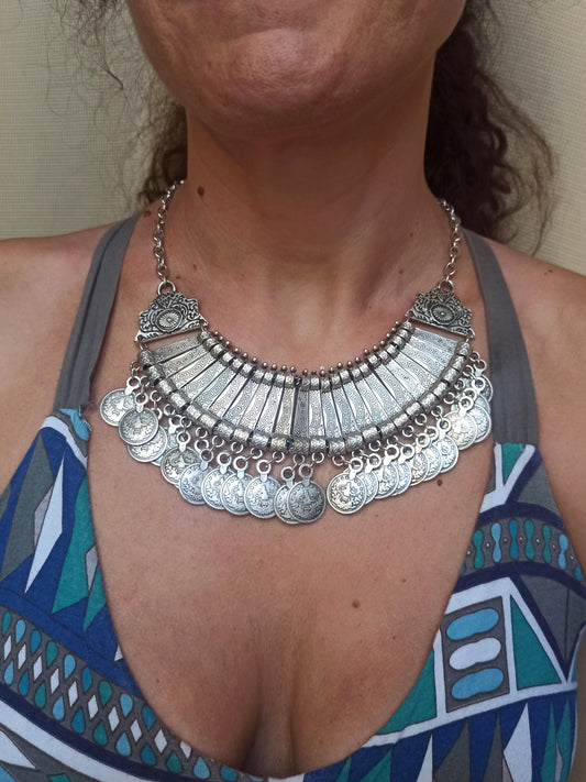 Zamak coin level 1 bib necklace