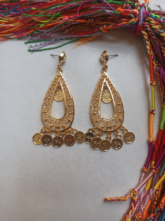 Golden coin drop earrings