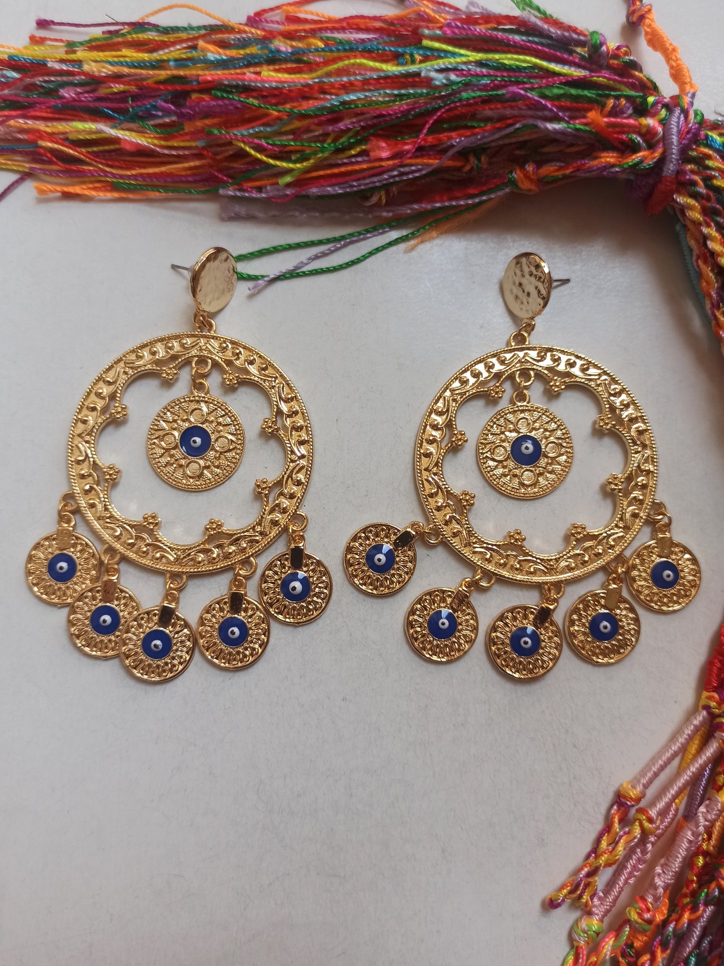 Golden Turkish eye circles earrings