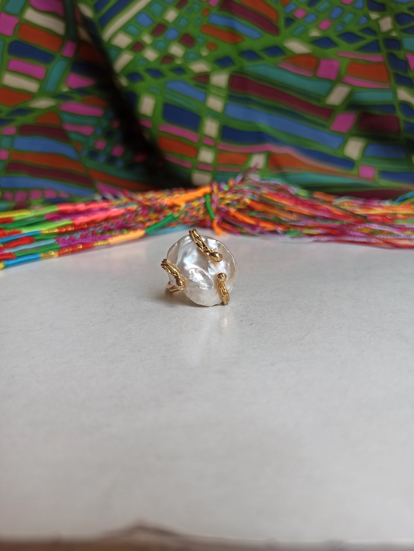 Golden mother-of-pearl ring