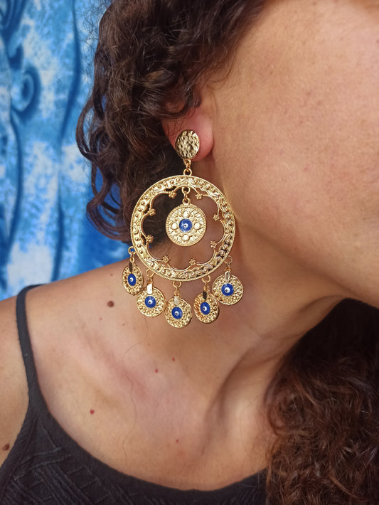 Golden Turkish eye circles earrings