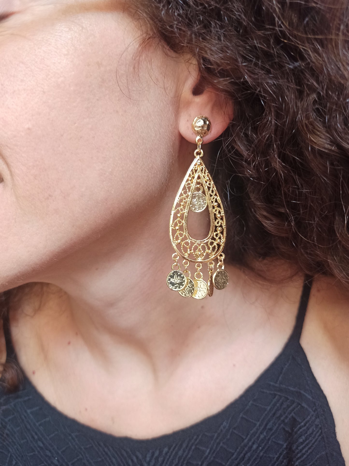 Golden coin drop earrings