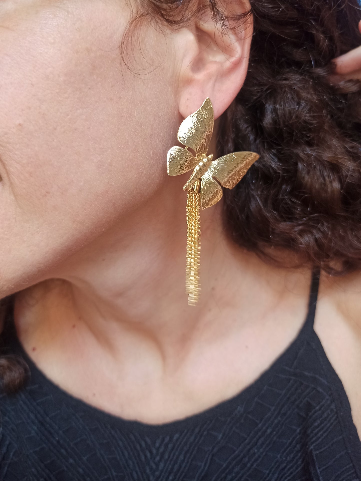 Golden butterfly dangling earrings