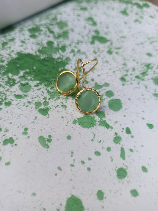 Small light green round stone earrings