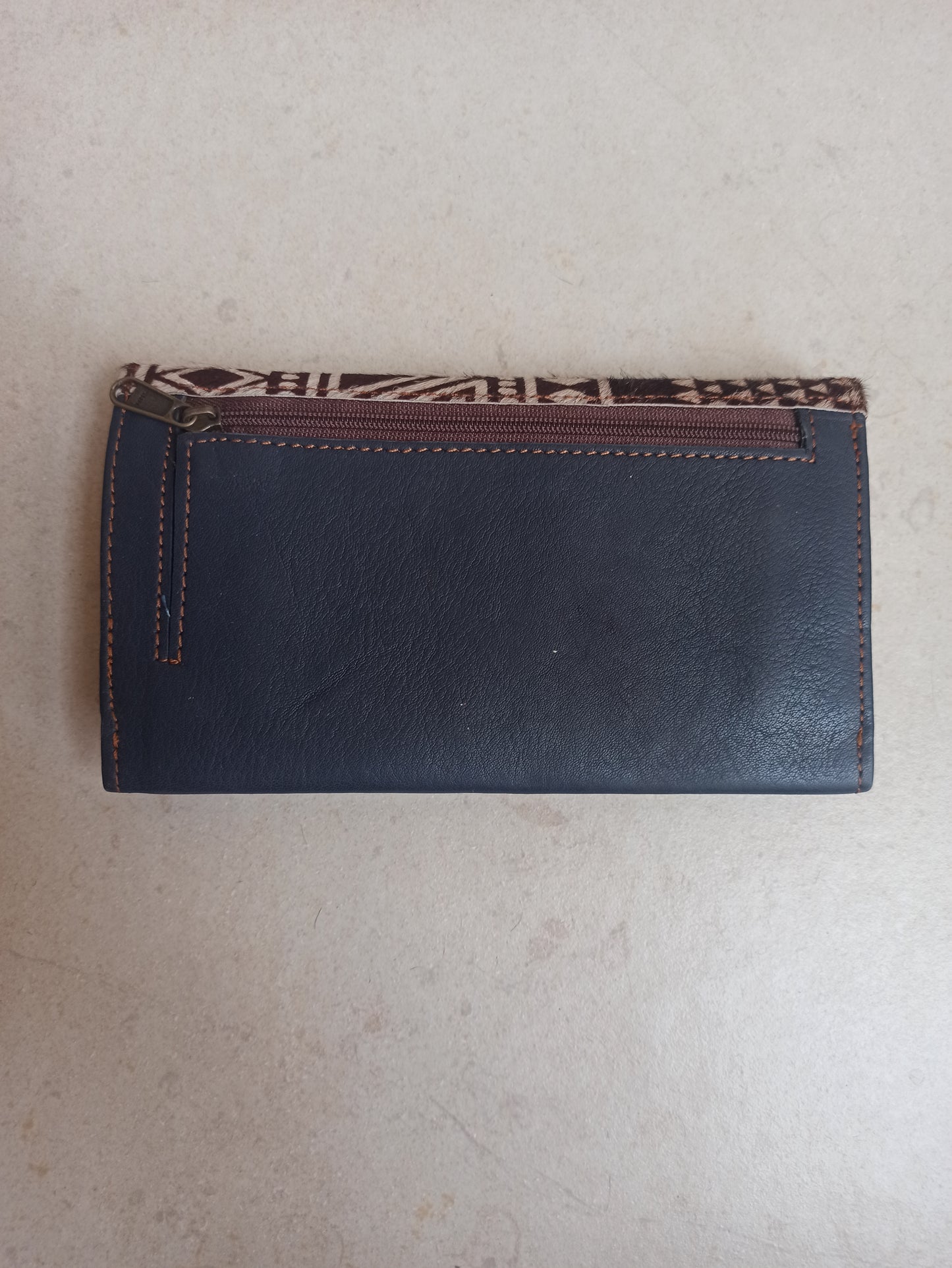 Leather wallet with fur decoration