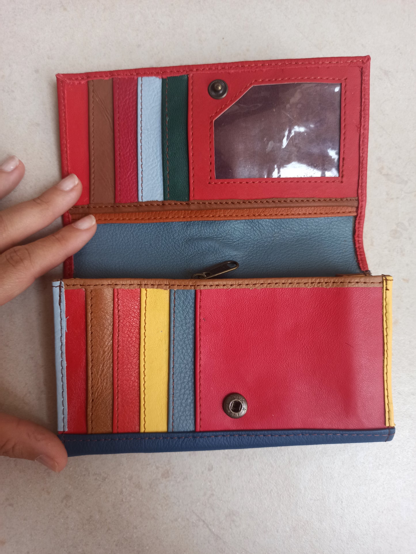 Red and blue leather wallet