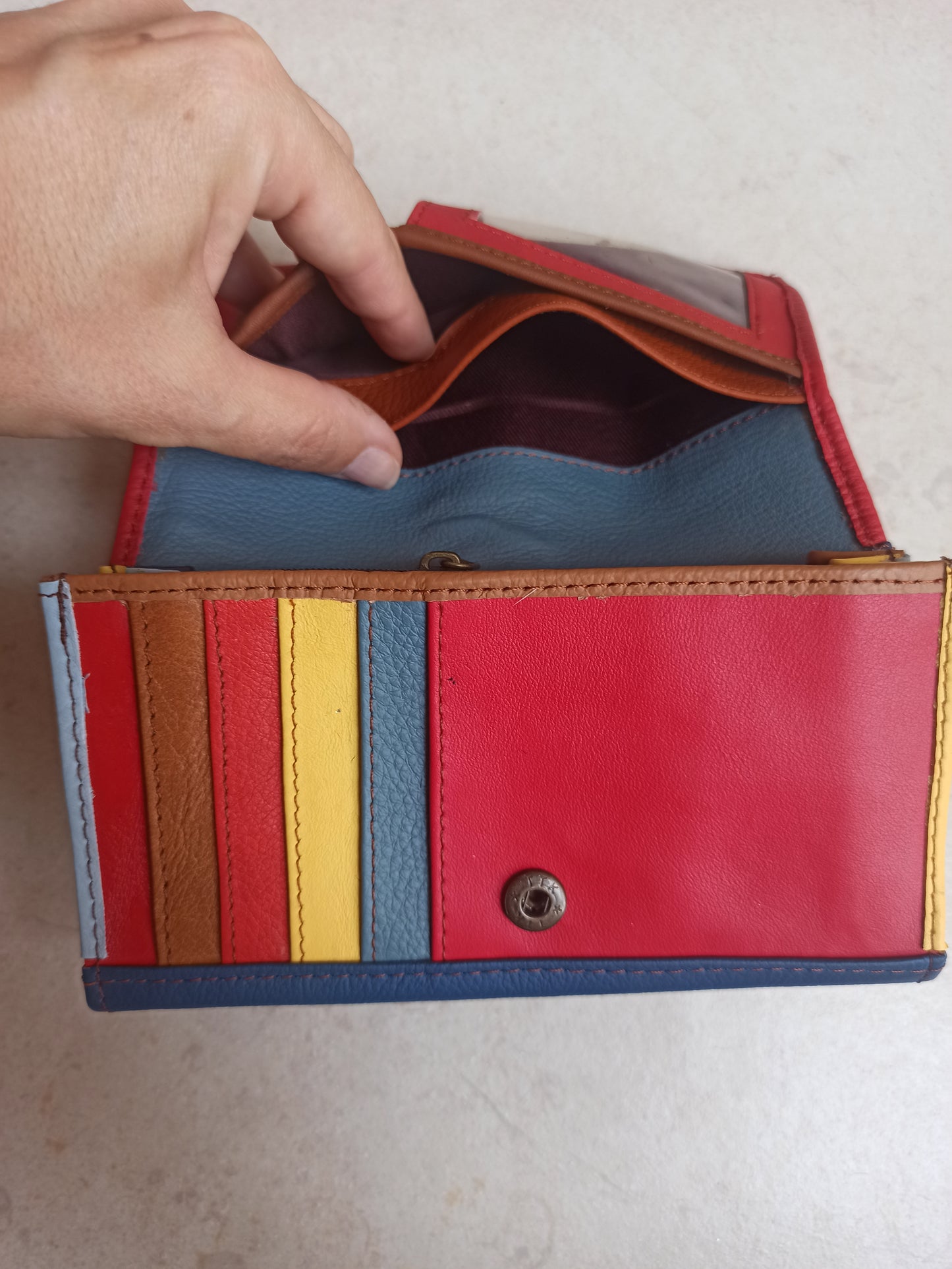 Red and blue leather wallet