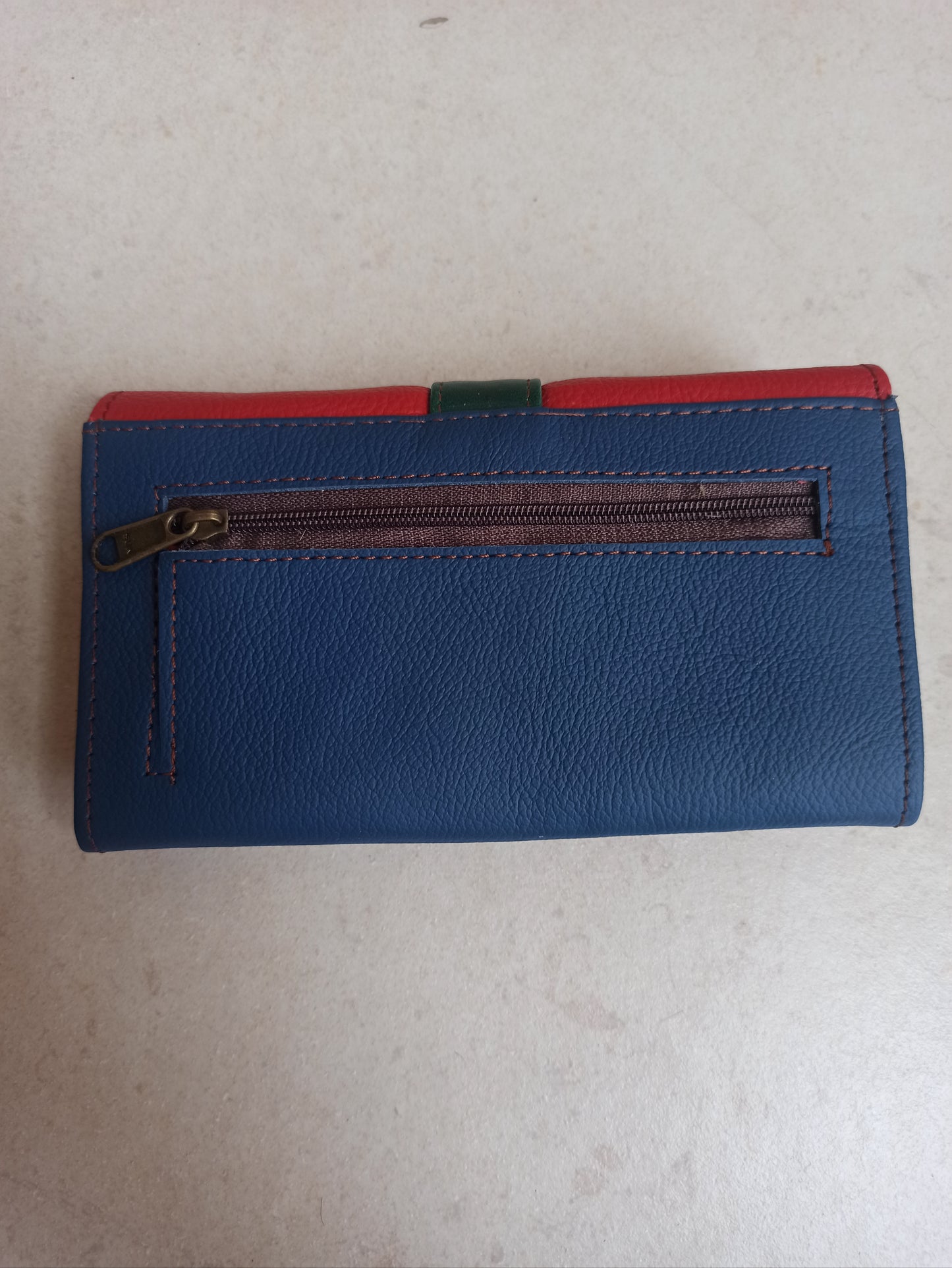 Red and blue leather wallet