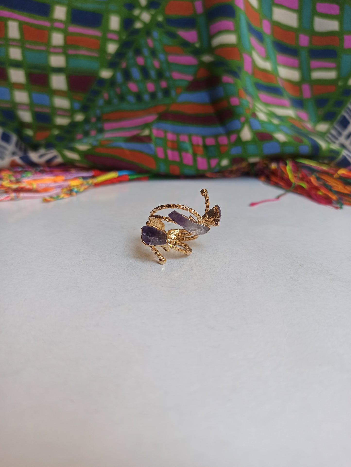 Thin golden ring with amethyst chips 2