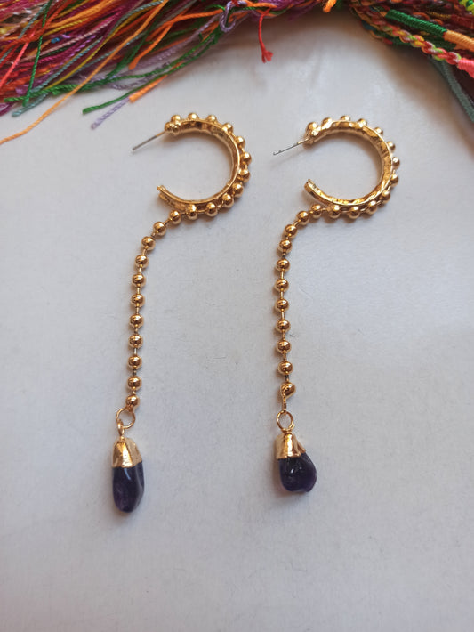 Golden amethyst chip earrings