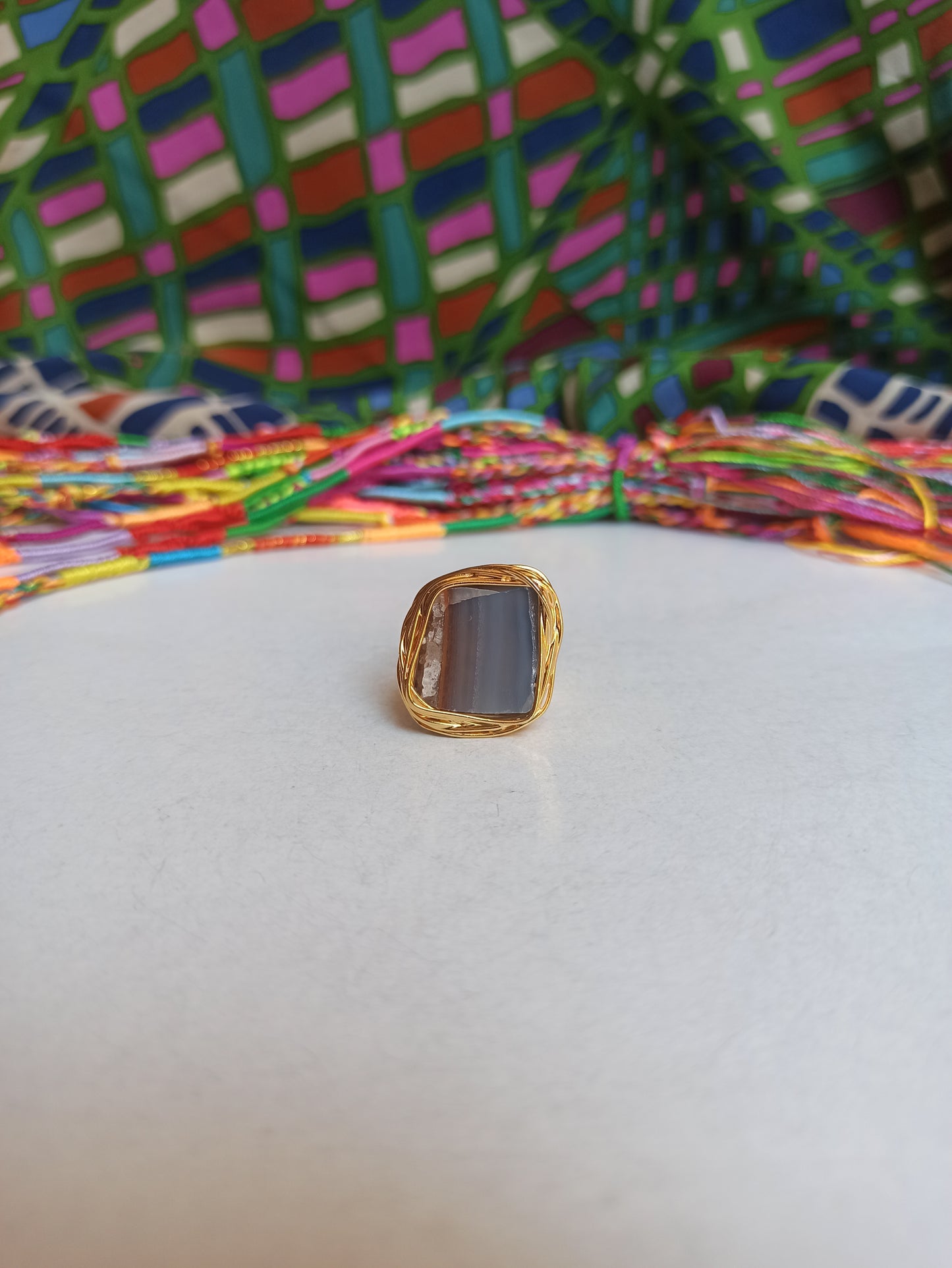 Light lilac agate golden ring