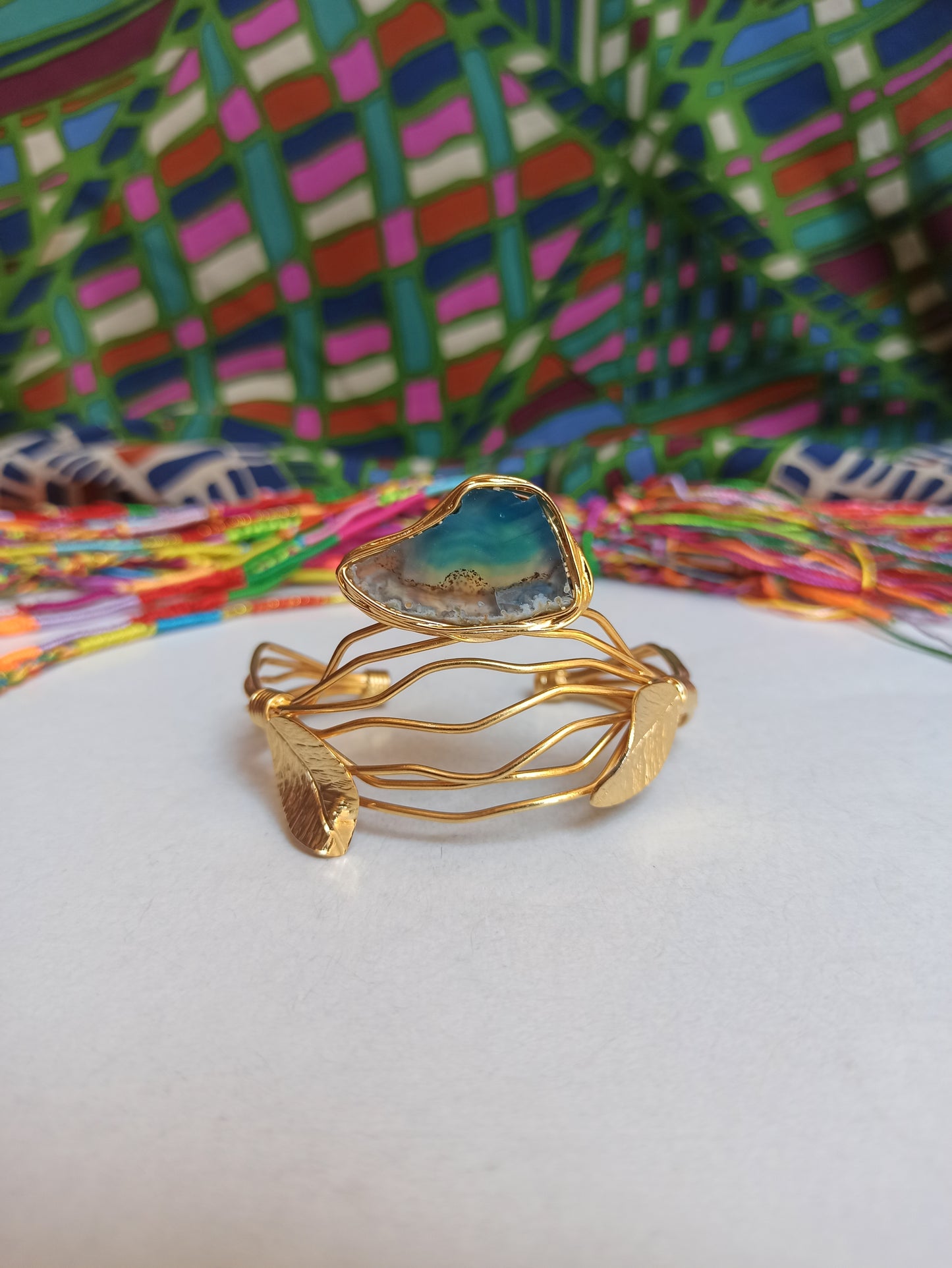 Golden sea agate leaves bracelet