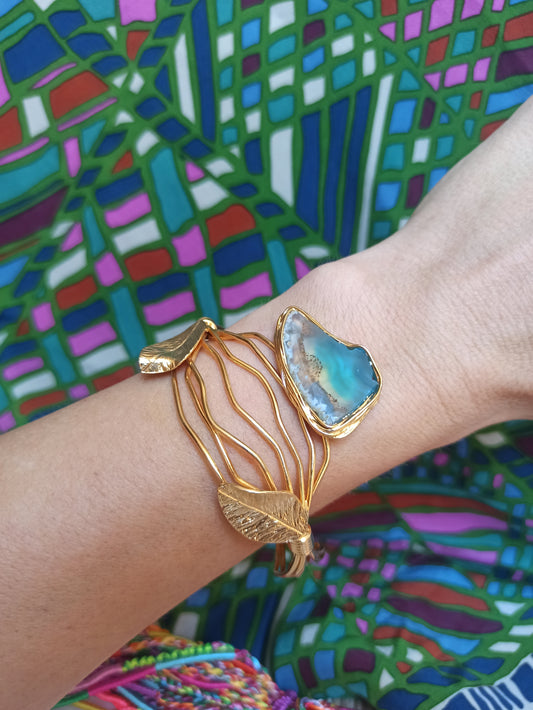 Golden sea agate leaves bracelet