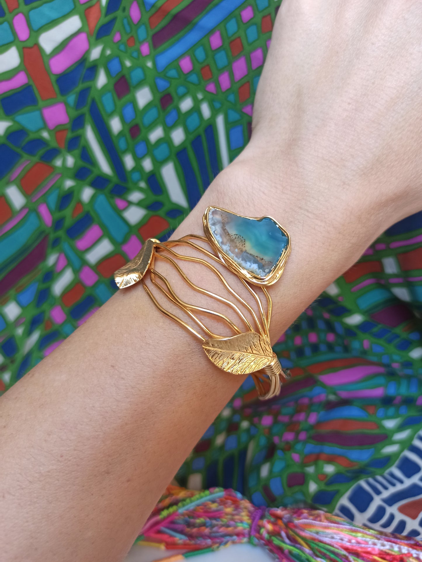 Golden sea agate leaves bracelet