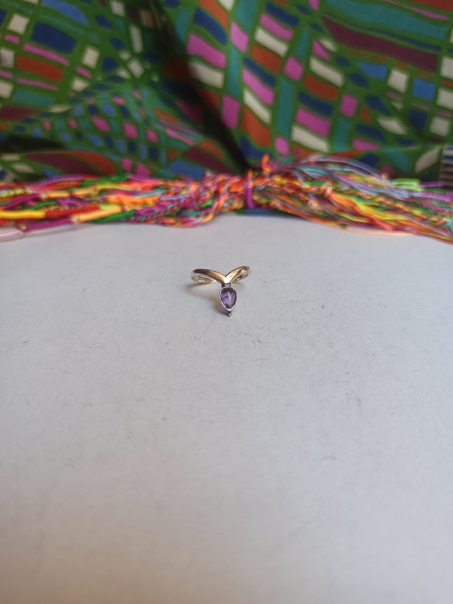 Purple tiara silver boho ring