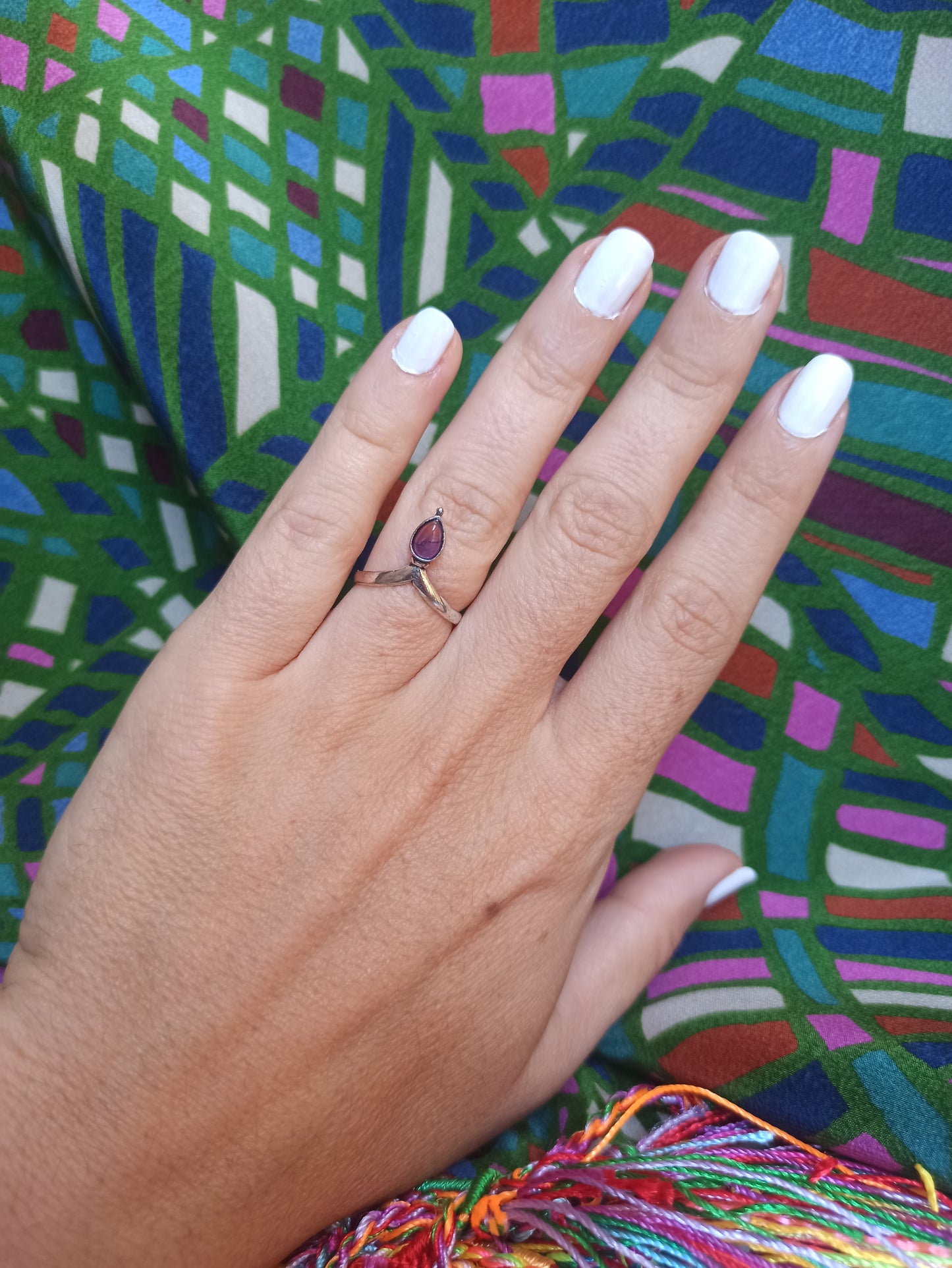 Purple tiara silver boho ring