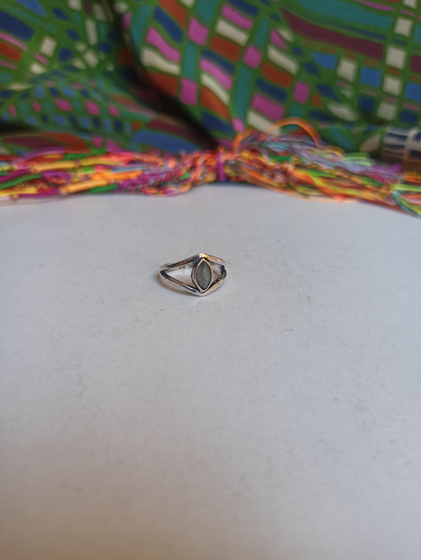 Boho silver labradorite seed ring