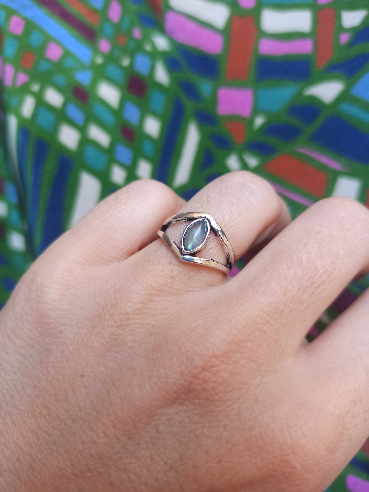 Boho silver labradorite seed ring