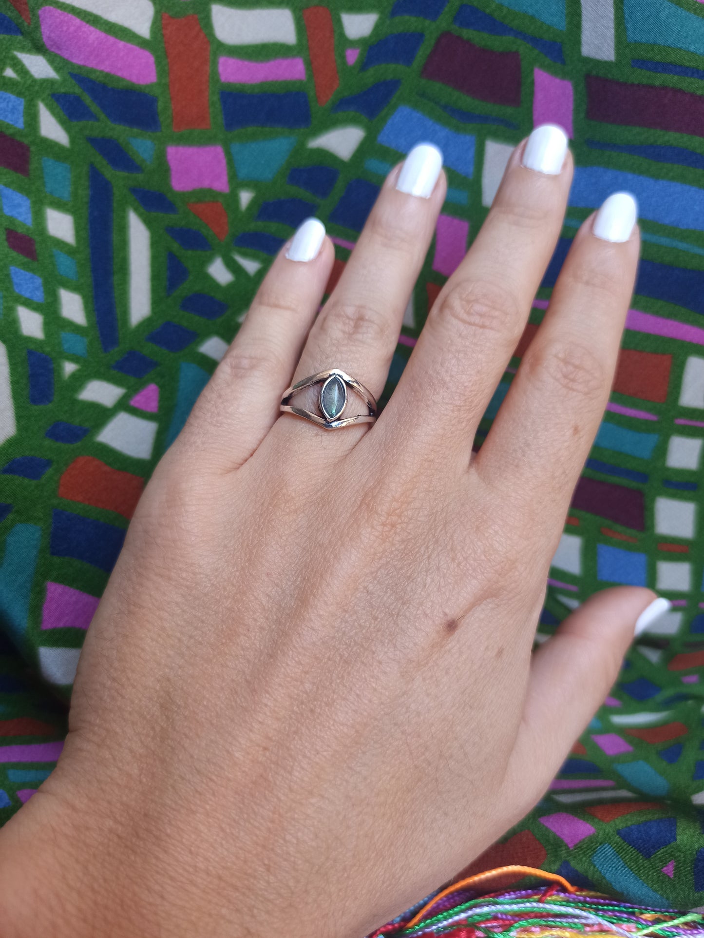 Boho silver labradorite seed ring