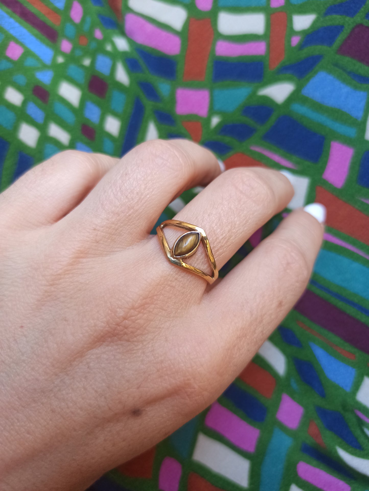 Golden boho tiger eye seed ring