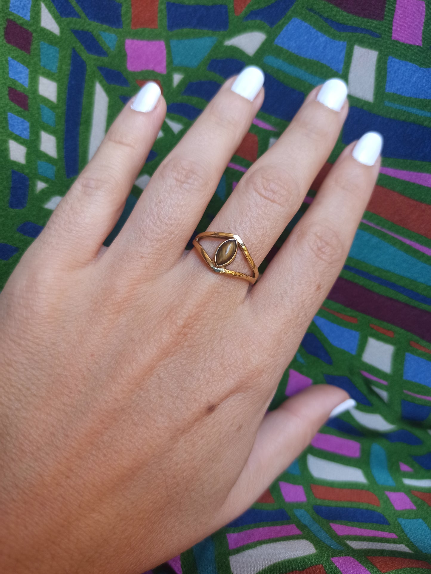 Golden boho tiger eye seed ring