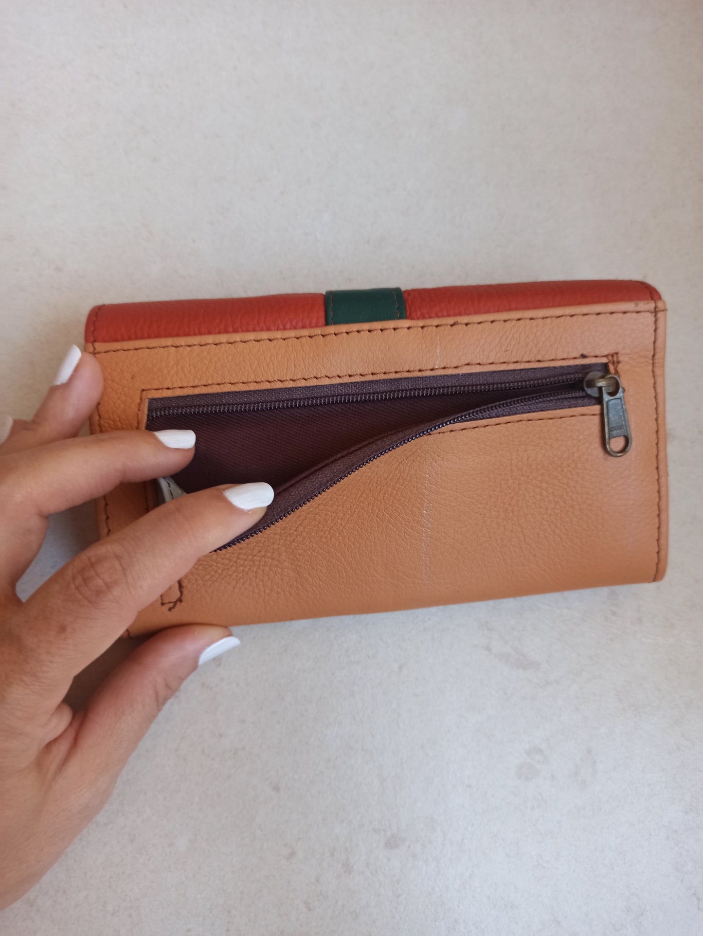 Sienna and beige leather wallet