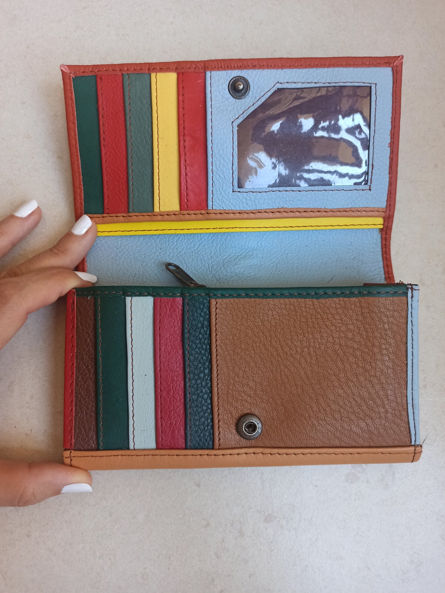 Sienna and beige leather wallet