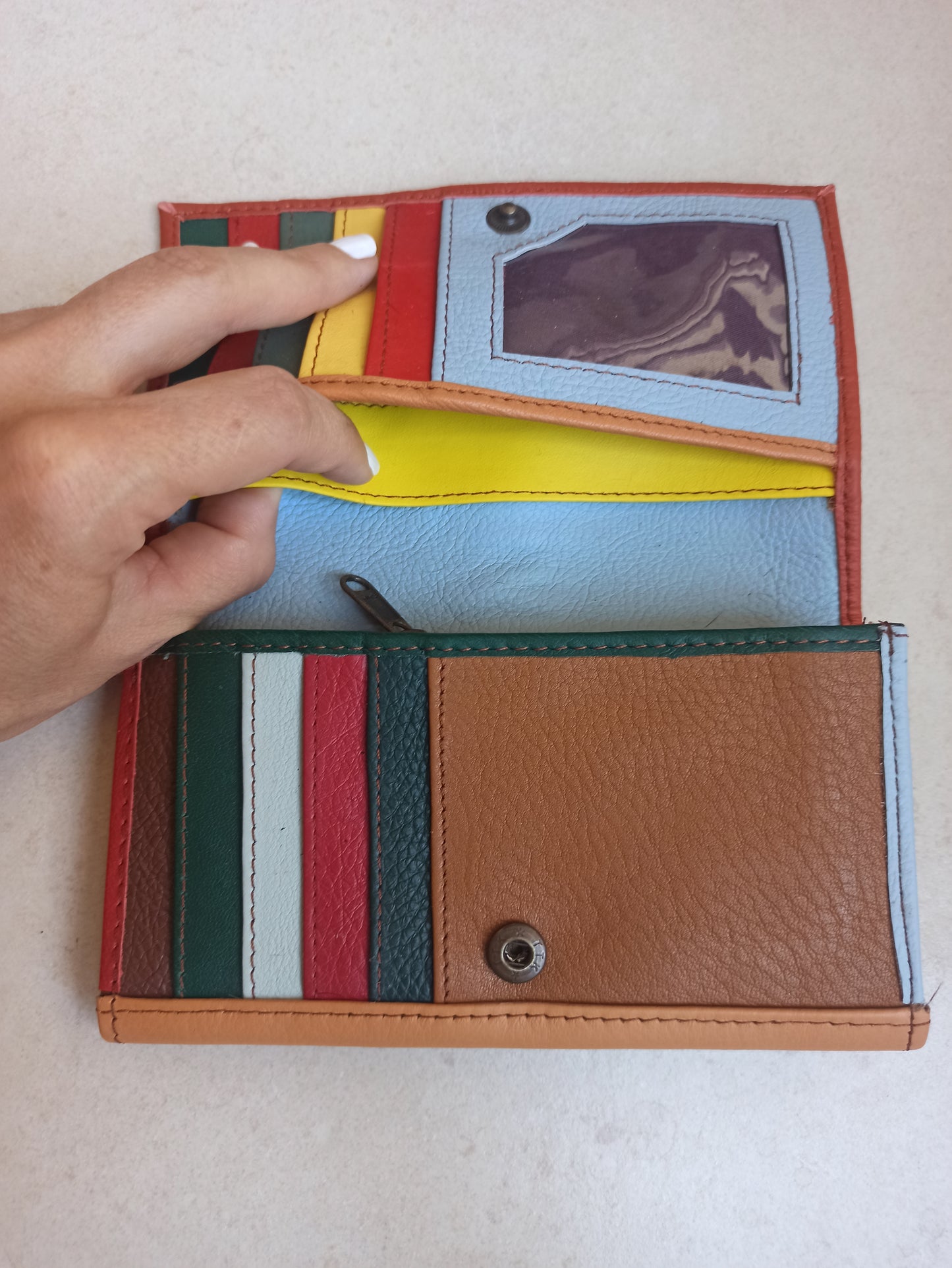 Sienna and beige leather wallet