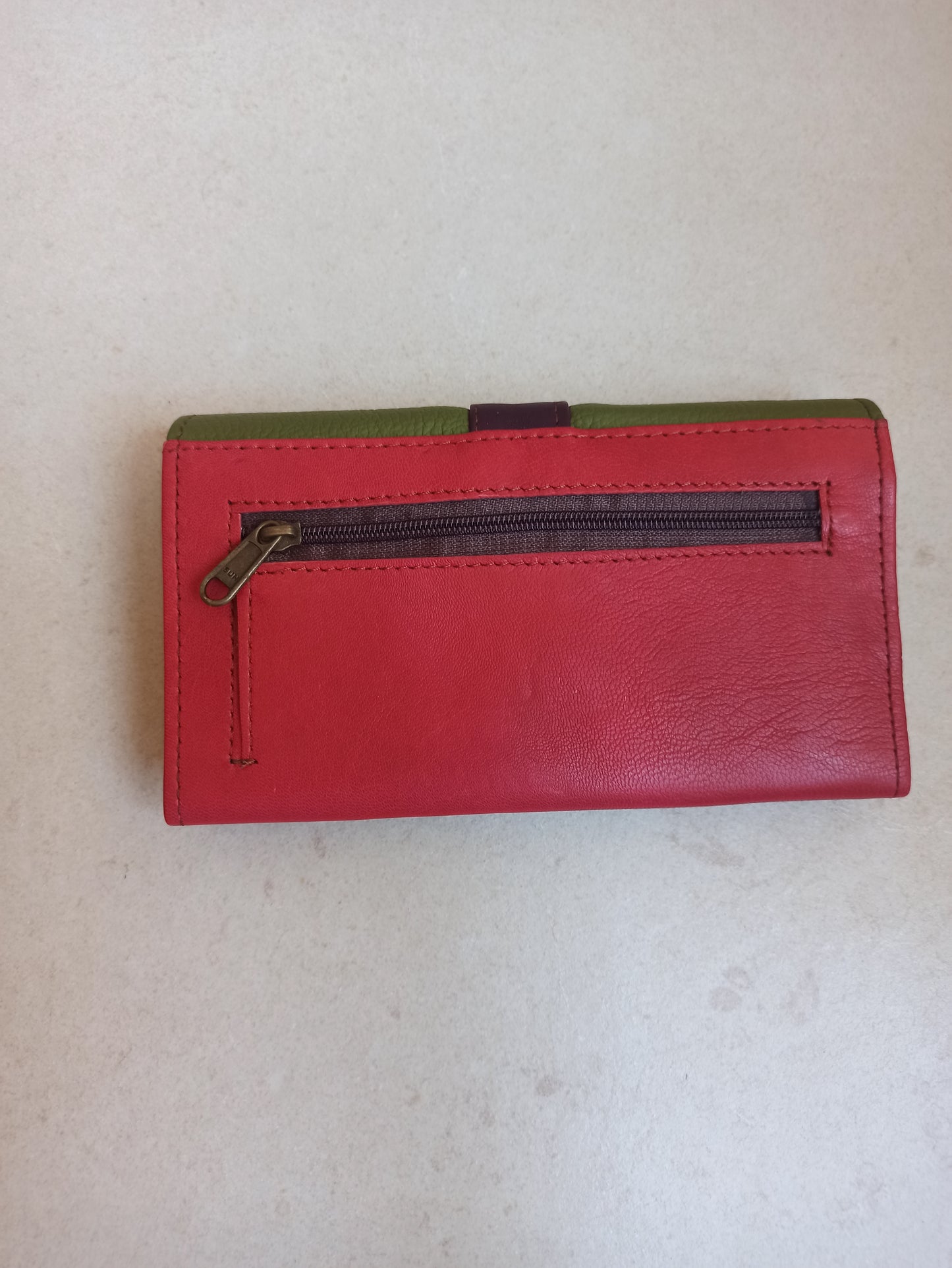 Green and red leather wallet