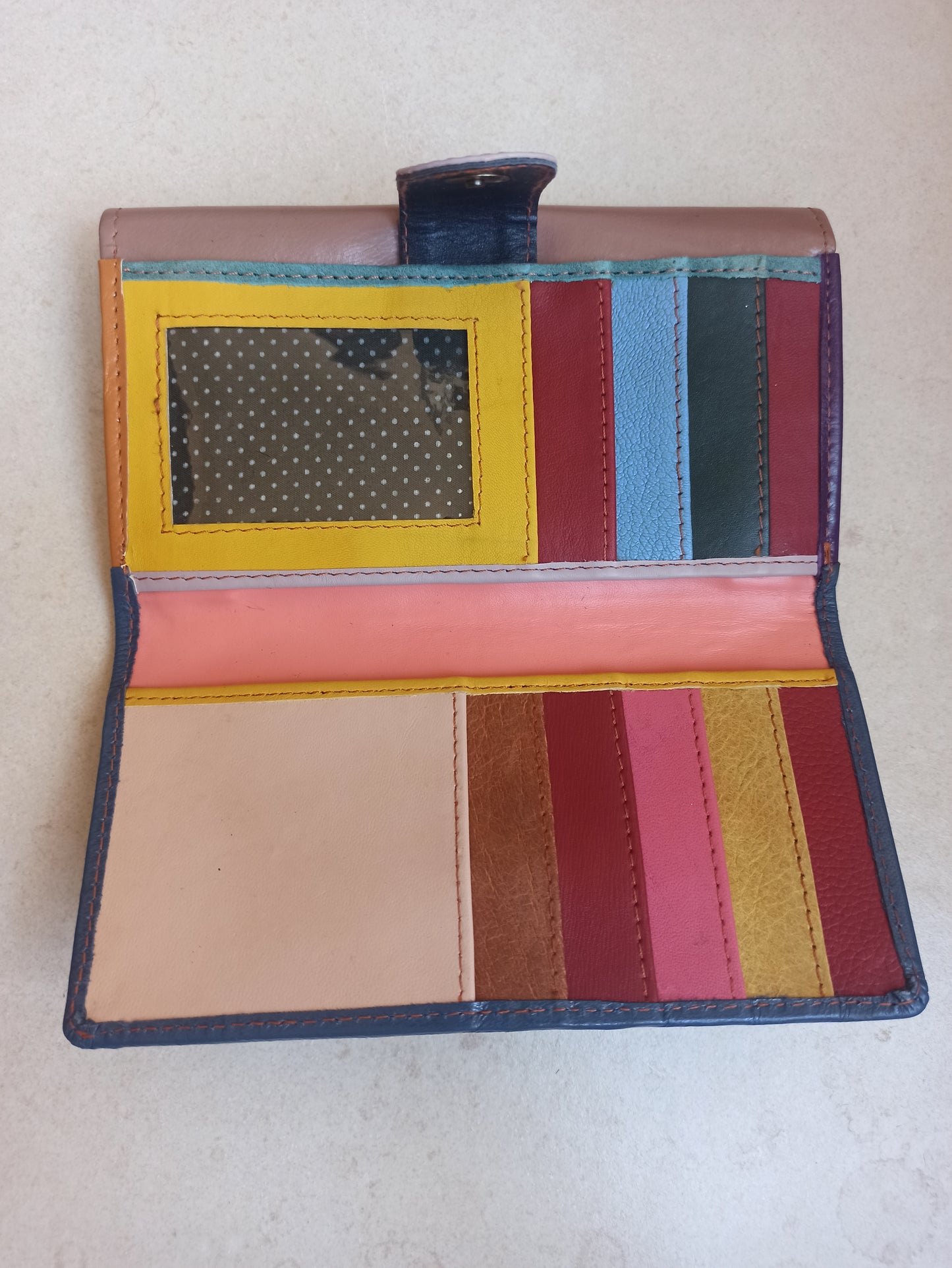 Wallet in sugar paper and beige leather