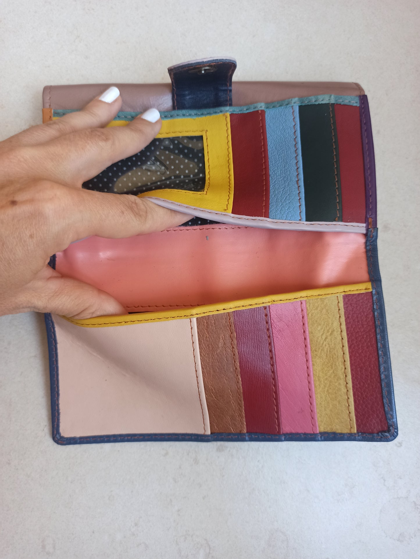 Wallet in sugar paper and beige leather