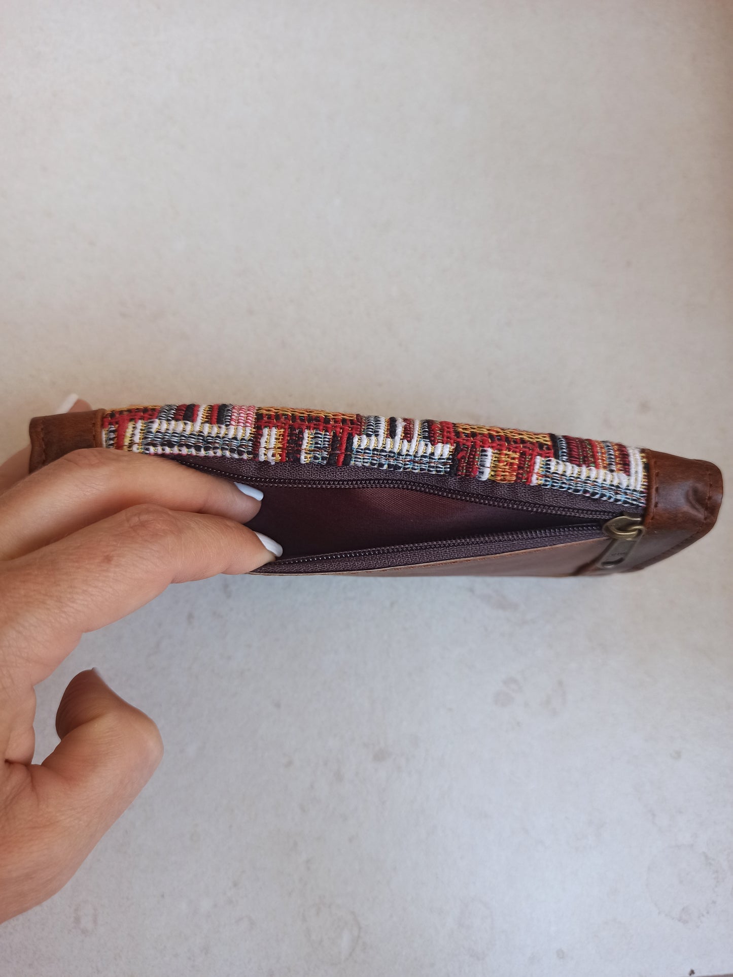 Brown fabric leather wallet