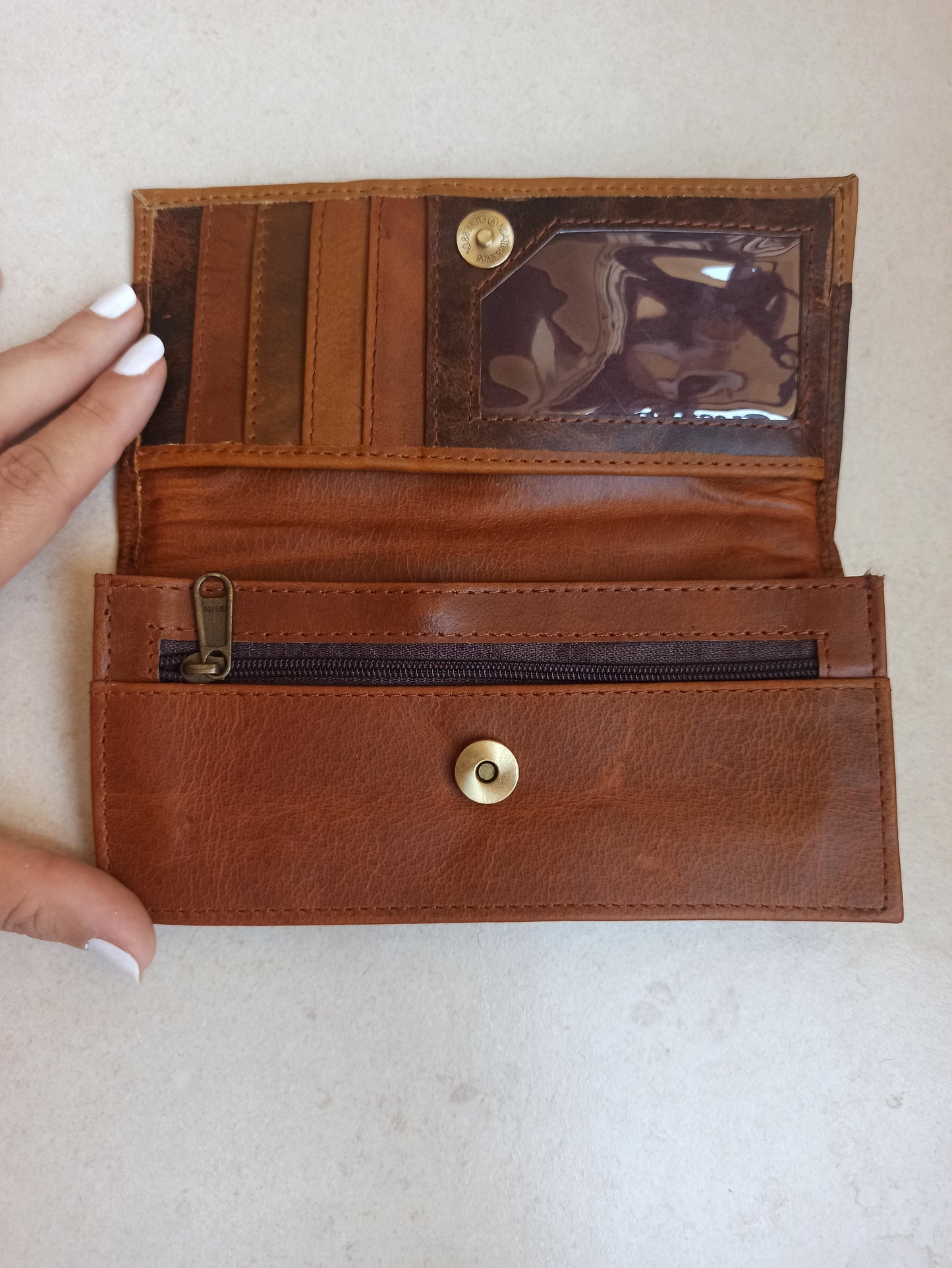 Brown fabric leather wallet