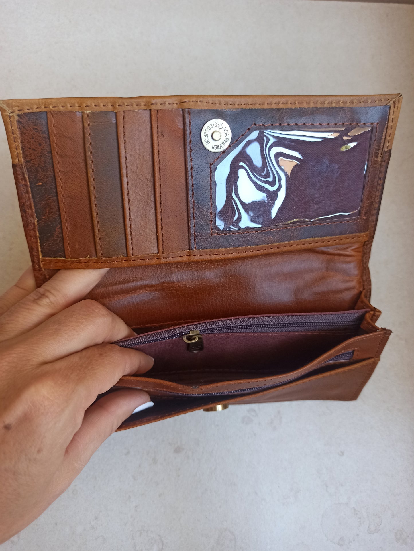 Brown fabric leather wallet