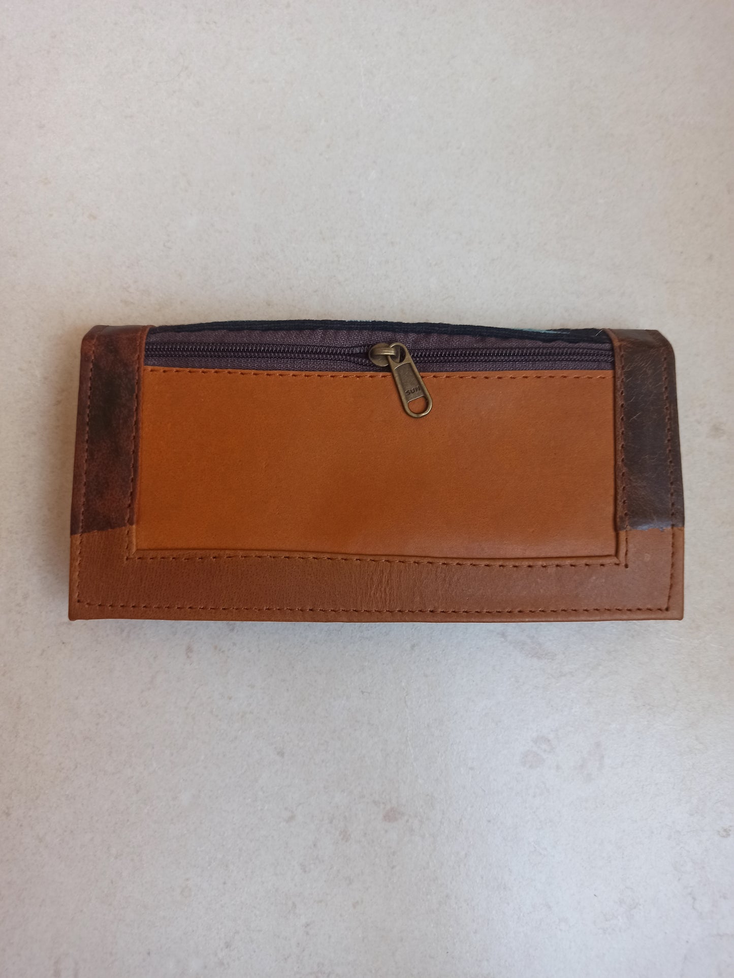 Brown fabric leather wallet