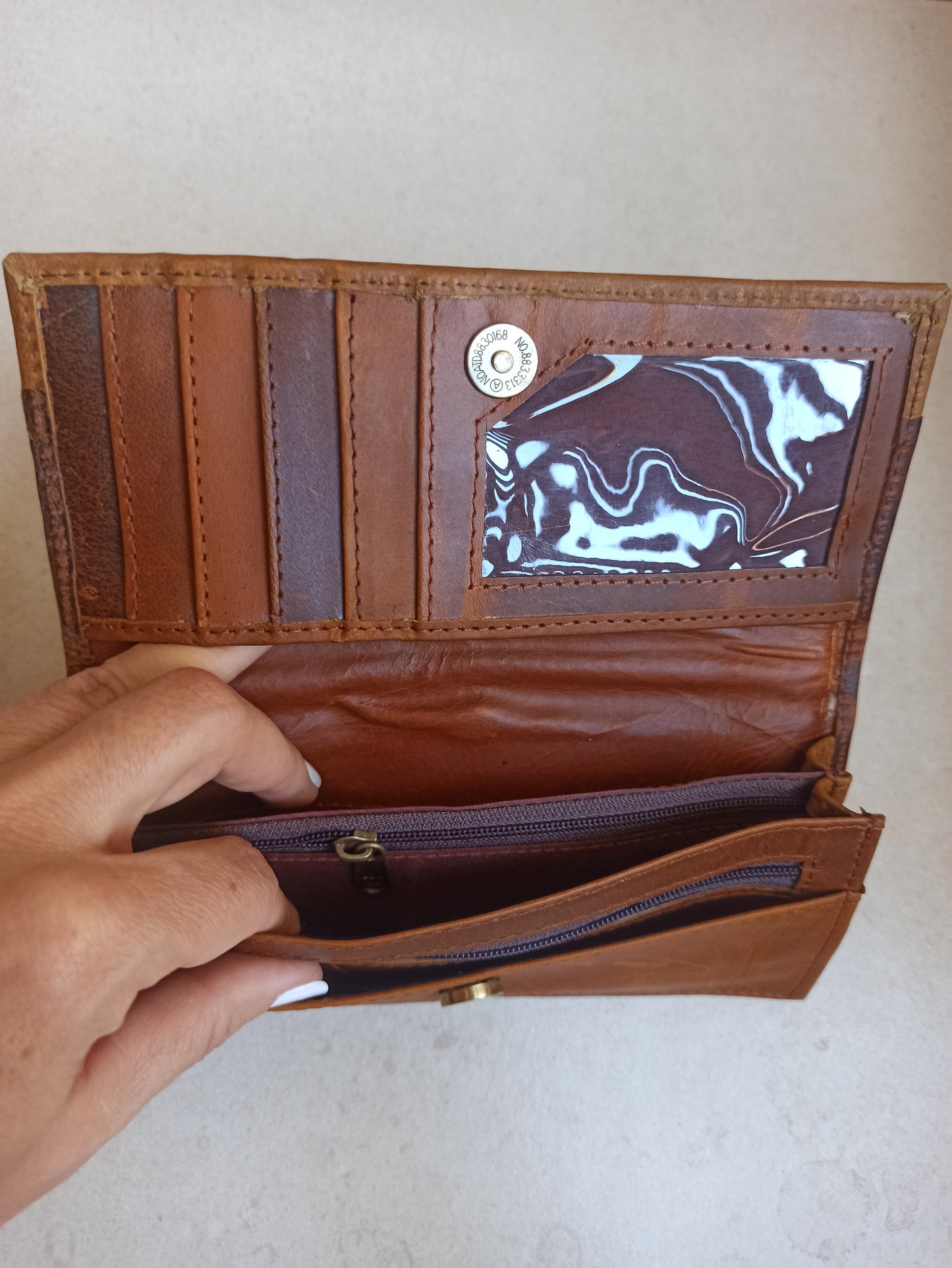 Brown fabric leather wallet