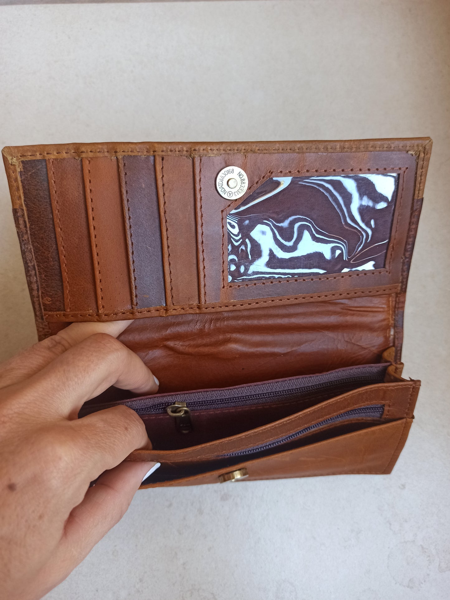 Brown fabric leather wallet