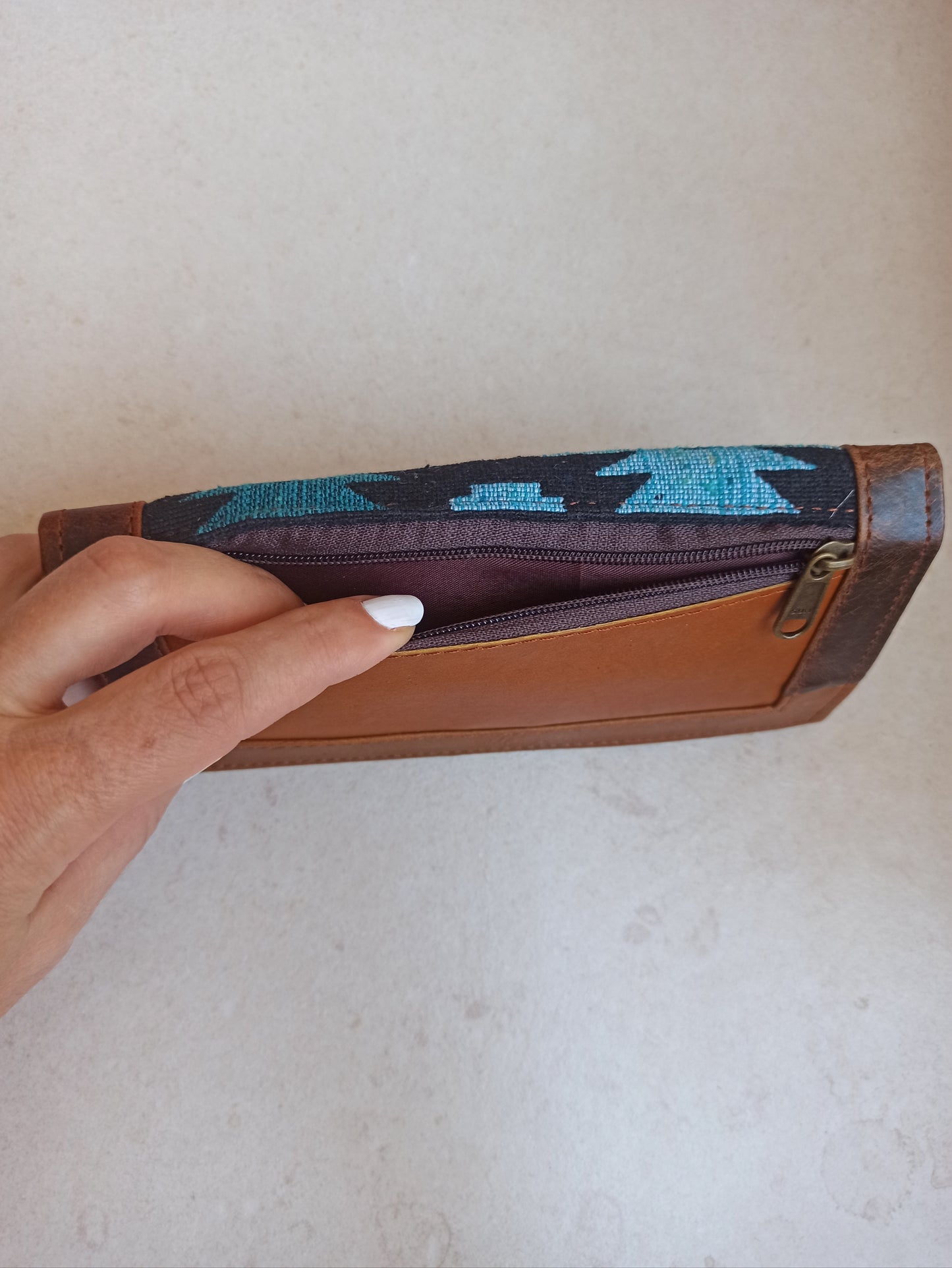 Brown fabric leather wallet