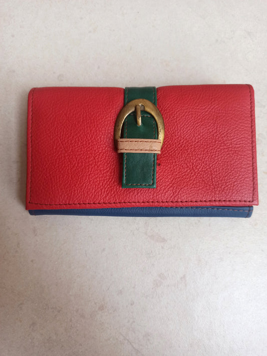 Red and blue leather wallet