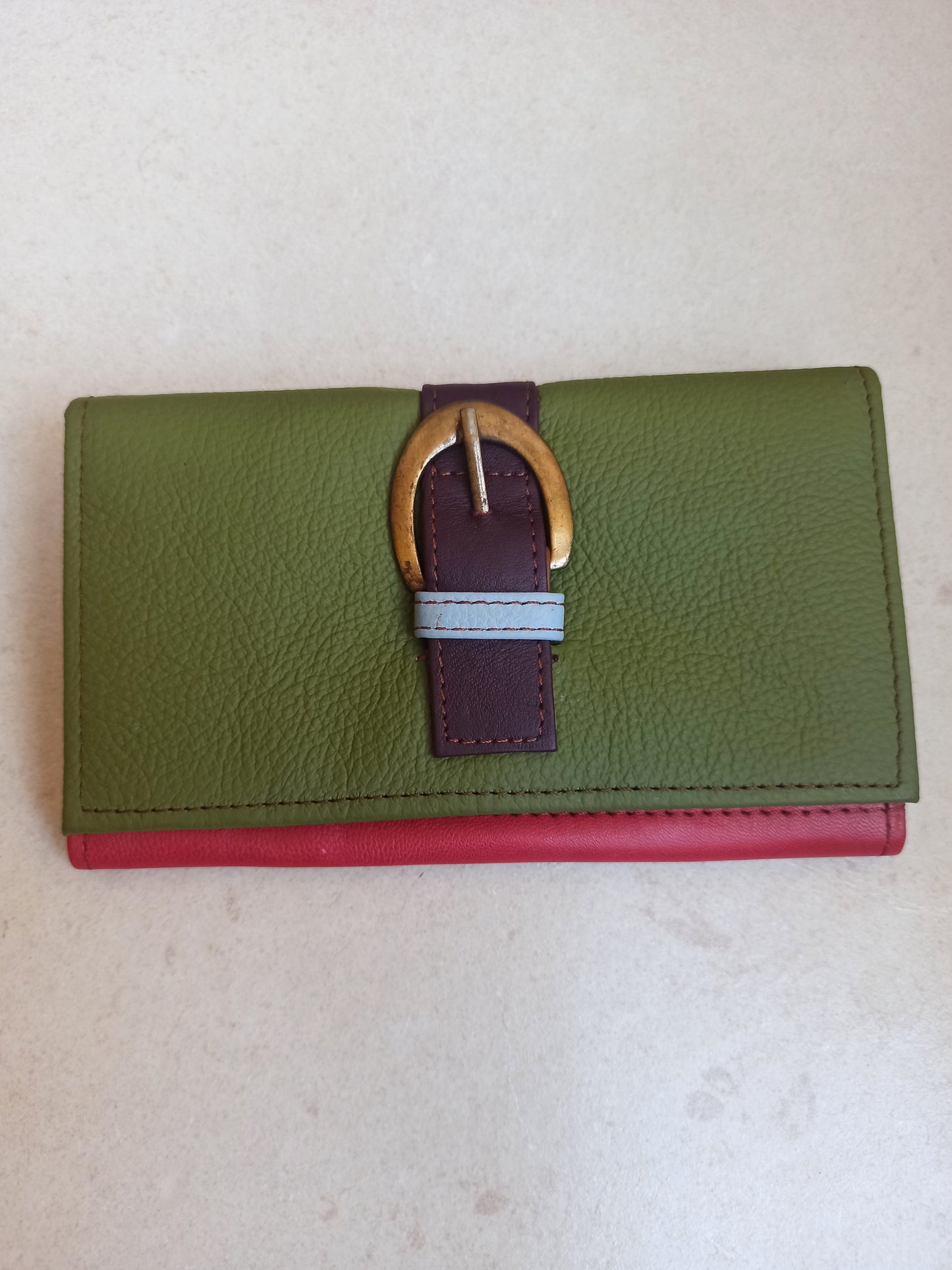 Green and red leather wallet