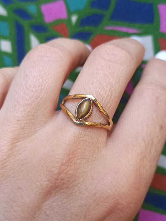 Golden boho tiger eye seed ring