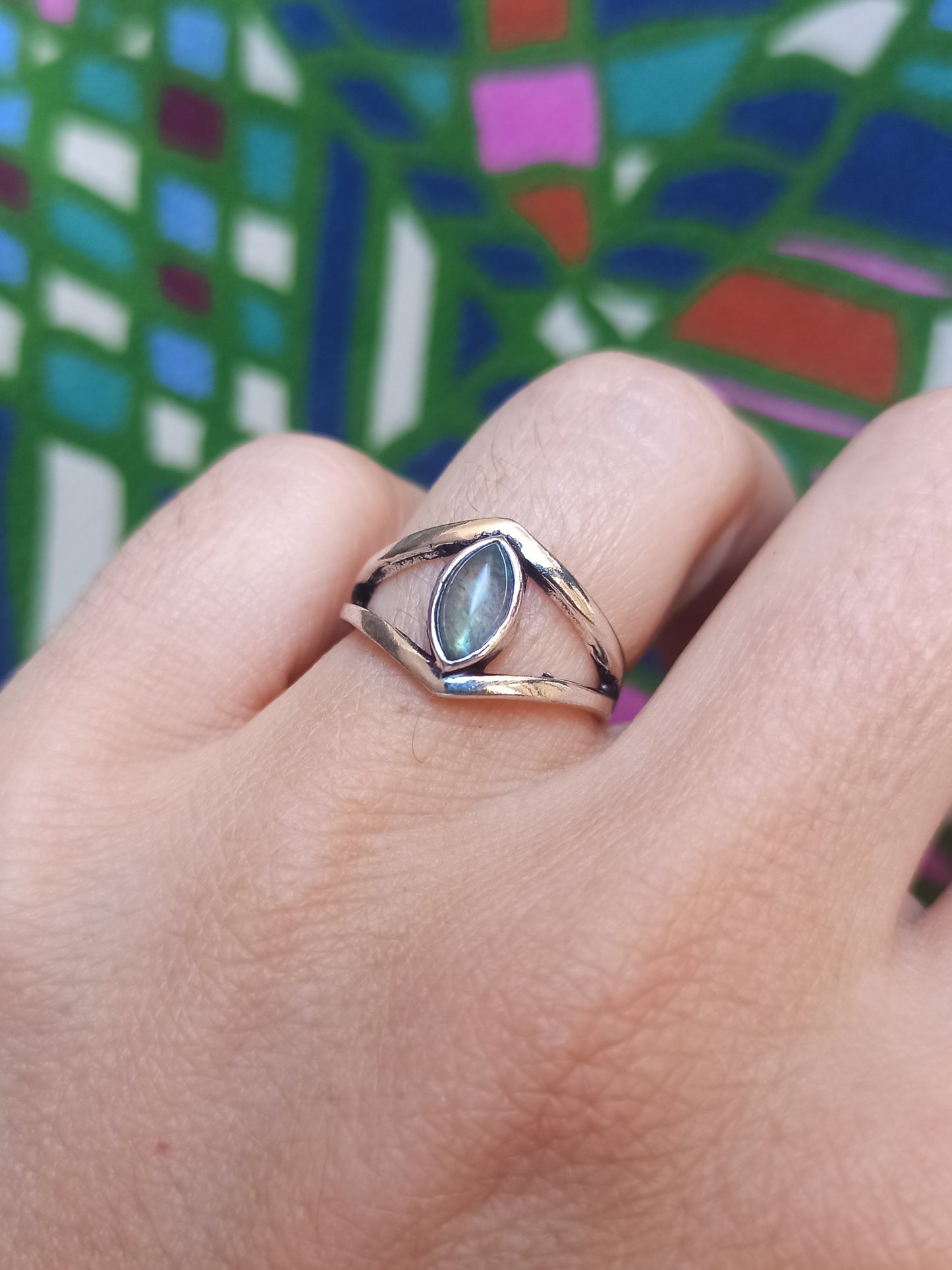 Boho silver labradorite seed ring