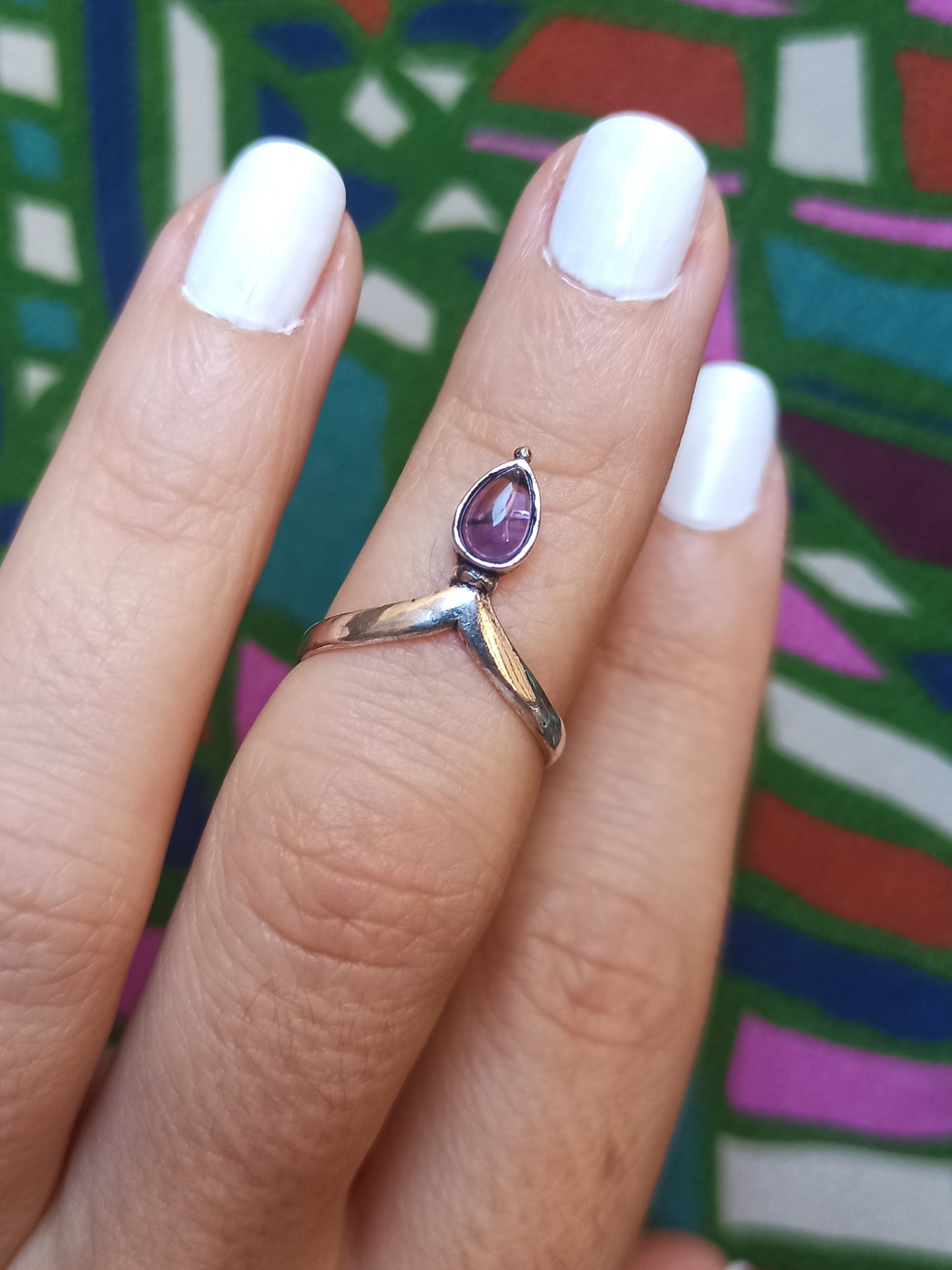 Purple tiara silver boho ring