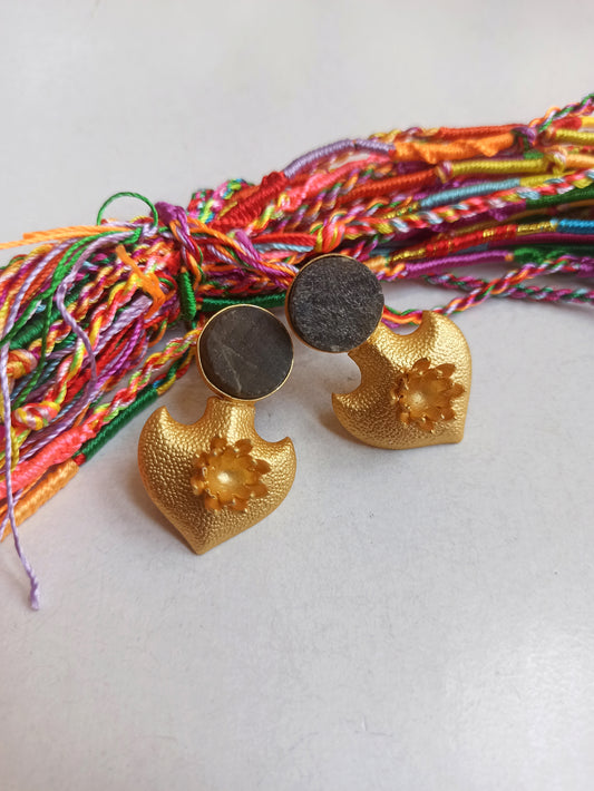 Raw labradorite golden 3D flower earrings