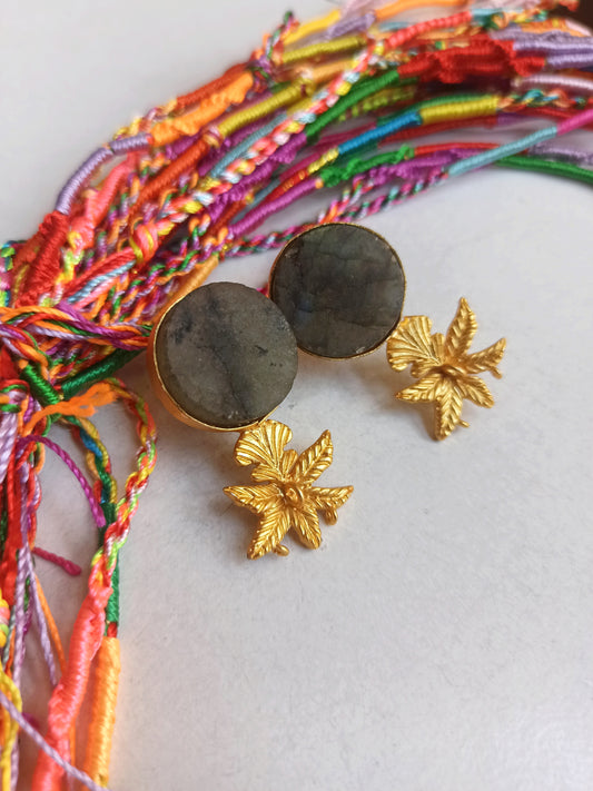 Raw labradorite golden earrings