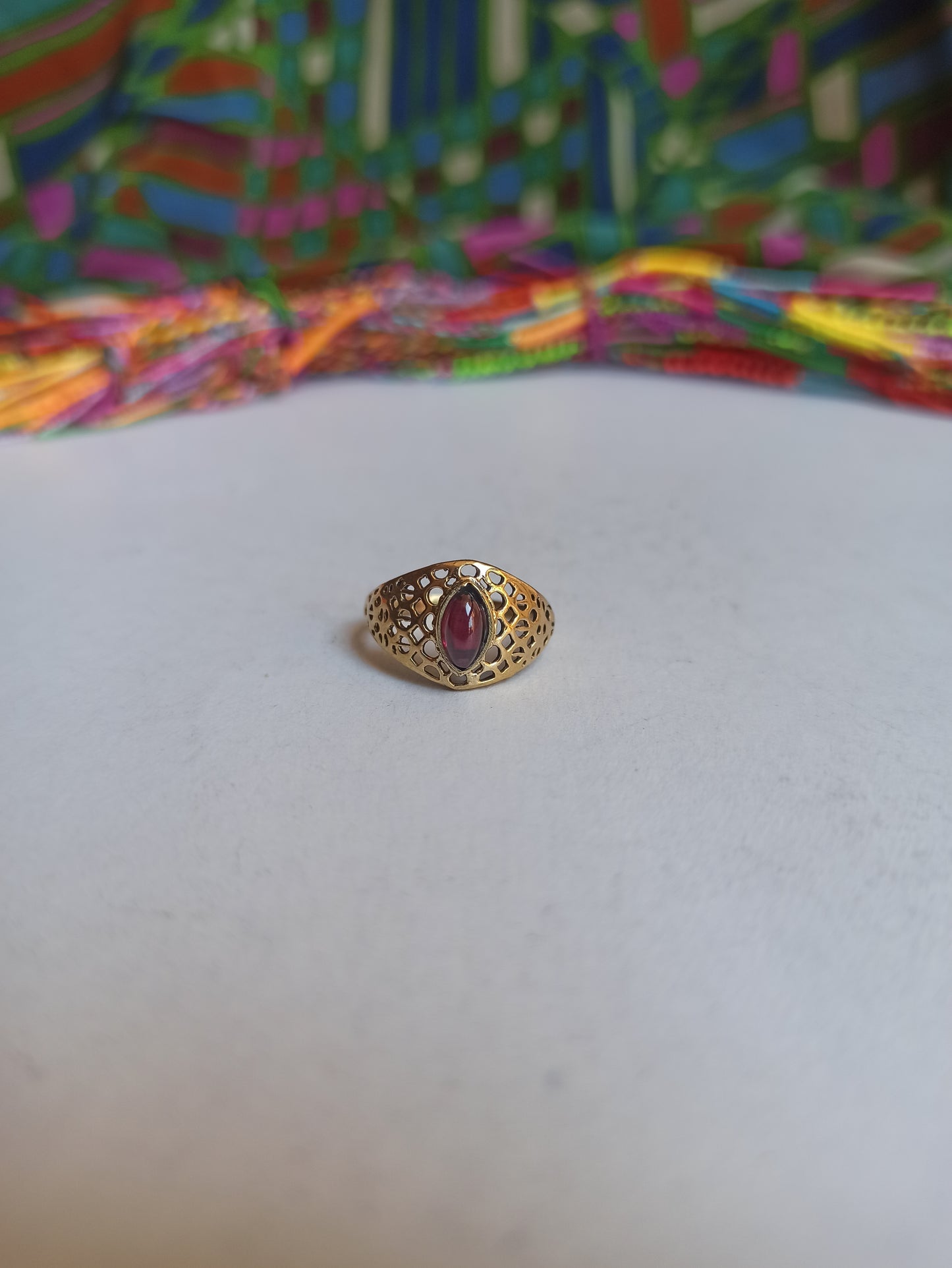 Golden boho ring with purple perforated band